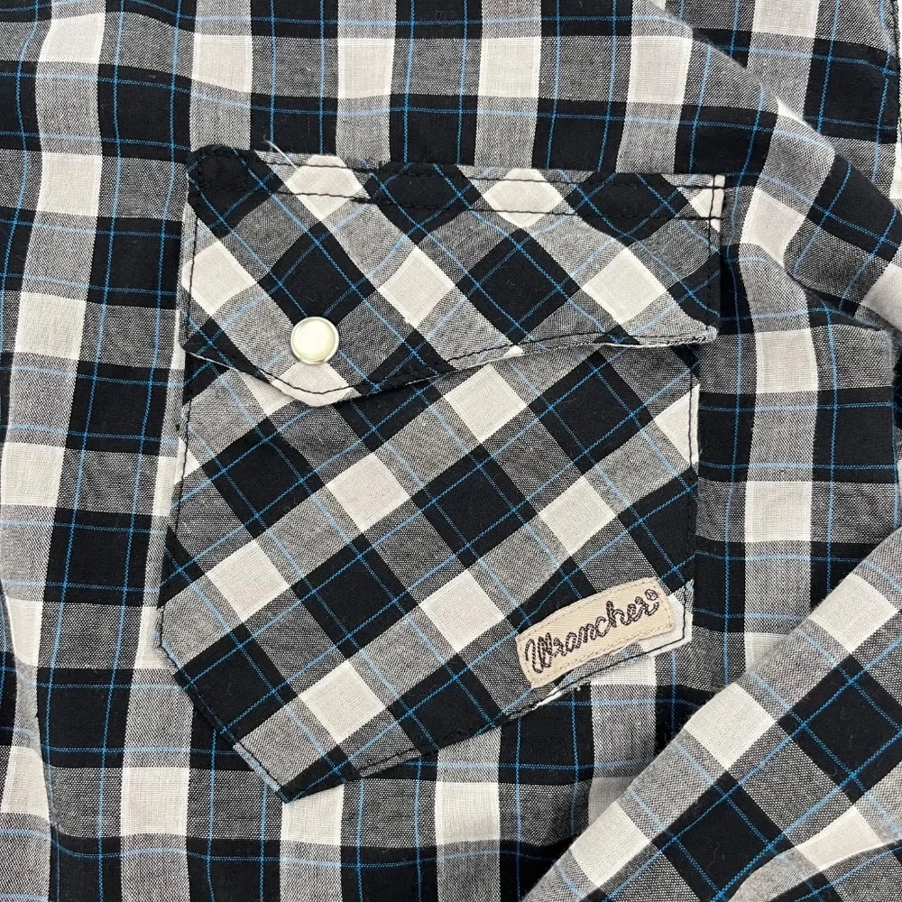 Wrancher By Wrangler Mens XL‎ Button Up Western Shirt Black Plaid Pearl Snap